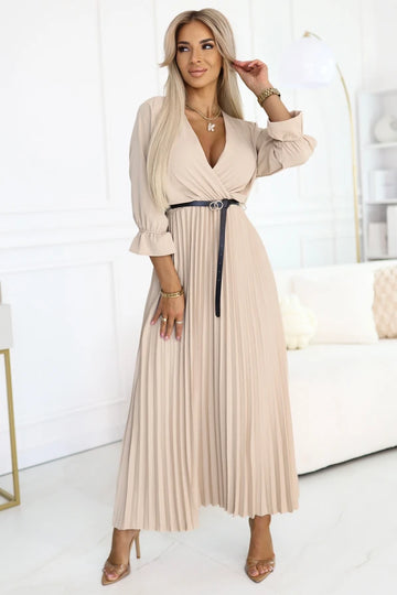 SERENA – ELEGANTE GEPLISSEERDE MAXIJURK MET RIEM